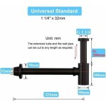 Laiton siphon de lavabo, universel syphon avec 200mm tube d'extension, 1 1 / 4 x 32mm r�glable sifon ...