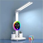 Lampe bureau enfant sans fil horloge led intensit� variable 3200mah porte stylo �cran lcd calendrier ...
