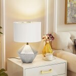 Lampe de chevet avec abat - jour en lin blanc et base dor� m�tallique en forme de goutte, lampe de table ...