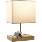 Lampe de chevet, ports usb, bois / tissu, interrupteur bascule, compartiments de rangement, blanche