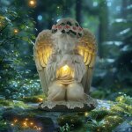 Lampes solaires d'ange, lampe solaire d'ange priant, sculpture d'ange f�erique, �clairage de cimeti�re ...