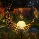 Lampe solaire d'ext�rieur en forme de lune et lanterne, d�corations de jardin en r�sine avec lampadaire ...