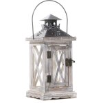 Lanterne bougie bois dcorative - 28cm rustique lanterne bougeoir pour table intrieur extrieur vintage ...