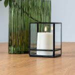 Lanterne photophore verre et mtal noir - style minimaliste, forme cube