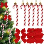 Laoa 6 pices rouge et blanc rayures sucre d'orge bonbon decoration sapin noel et 12 pices noeud rouge ...