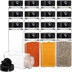 Largeight - lot de 16 pots � �pices conteneurs de bouteilles en plastique avec bouchon noir pour ranger ...