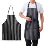 Largeight - 2 pieces kitchen aprons, adjustable apron with pocket, chef apron with black and white stripes, ...