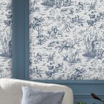 Laura ashley - papier peint intiss toile de jouy dark seaspray 1005 x 52cm bleu
