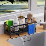 Organiseur d'�vier, porte eponge evier cuisine en acier inoxydable avec bac de r�cup�ration amovible, ...