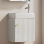 Lavabo 46x26x56 cm, avec meuble de rangement, motif en relief, mdf, poign�es en m�tal, suspendu, meuble ...