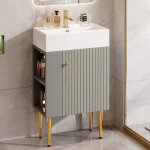 Lavabo 55x31x91, 5 cm, meuble de salle de bain sur pied, avec vasque en c�ramique, motif en relief, mdf ...