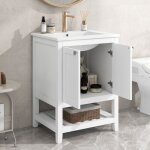 Lavabo 61x46x90 cm, meuble vasque simple, avec meuble de rangement, cloison ouverte, mdf, poignes mtal, ...