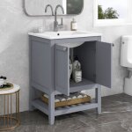 Lavabo 61x46x90 cm, meuble vasque simple, avec meuble de rangement, cloison ouverte, mdf, poignes mtal, ...
