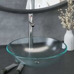 Lavabo de bain avec robinet et drain  poussoir - vasque verre tremp 407663