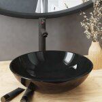 Lavabo de bain avec robinet et drain � poussoir - vasque verre tremp� 425848