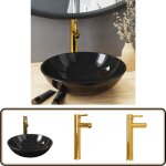 Lavabo de bain avec robinet et drain � poussoir verre tremp� - lave - mains - lavabo salle de bain - ...