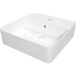 Lavabo carré en céramique à poser avec base pour robinet blanc 42x42 cm - stret Lavabo carré en céramique à poser avec base pour robinet blanc 42x42 cm - stret