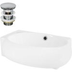 Ml - design lavabo en cramique blanc, 43x28x15 cm, ovale, bonde garniture d'coulement argent, trou ...