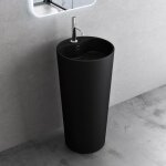 Lavabo colonne sur pied rond noir vasque fonte minrale solid surface lave mains pour salle de bain 45x45x90cm ...