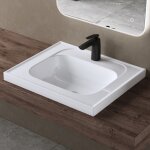 Doporro - lavabo  encastrer blanc vasque en fonte minrale lave mains rectangulaire pour salle de bain ...