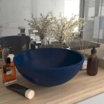 Lavabo ovale de luxe bleu fonc� mat 40x33 cm c�ramique, vasque en c�ramique, vasque � poser, meuble bas ...
