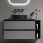 Lavabo rectangulaire en c�ramique 80 cm, avec tiroir, dessus en marbre, vasque murale, design moderne, ...