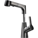 Lavabo robinet extractible, mitigeur chaud et froid salle de bain mitigeur laiton, gris