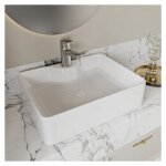 Vasque rectangulaire � trou pour robinet c�ramique blanc pour salle de bain - 48 x 37 x 13, 5cm, eri ...