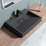 Doporro - lavabo suspendu avec bonde vasque  poser gris noir mat 60x38x11cm lave mains rectangulaire ...