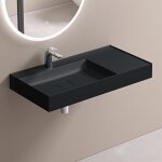 Doporro - lavabo suspendu avec bonde vasque à poser gris noir mat 90x46x12cm lave mains rectangulaire ... Doporro - lavabo suspendu avec bonde vasque à poser gris noir mat 90x46x12cm lave mains rectangulaire ...