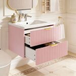 Lavabo suspendu avec meuble de rangement salle de bain & vasque en c�ramique, double rangement, mdf r�sistant ...