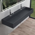 Mai&mai - lavabo suspendu vasque � poser gris noir mat 120x40x14cm 2 �viers lave mains salle de bain ...