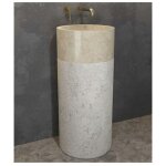 Lavabo totem ronde bora cream � poser 41x92 cm en pierre
