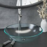 Lavabo, vasque de bain avec robinet et drain  poussoir verre tremp fr940369 design in