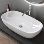 Doporro - lavabo vasque  poser blanc 70x37x13, 5 cm lave mains ovale en cramique revtement nano easy ...