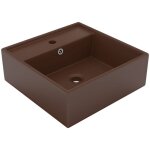 Lavabo, vasque carr� � trop - plein marron fonc� mat 41x41 cm c�ramique fr896274 design in