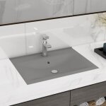 Lavabo, vasque de luxe, evier, bac  laver avec trou de robinet gris clair mat 60x46 cm cramique pwfn68958 ...