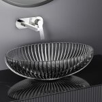 Emke - lavabo en verre ovale, vasque  poser 510 x 350 x 150mm, lavabo ovale montage comptoir, verre ...