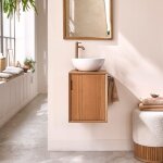 Berah getah ? lave main suspendu en teck massif 40 cm ? r�sistant � l'humidit� ? design minimaliste pour ...