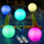 Led beach balls glow in dark party supplies, 2pcs inflatable light up ballon 16'' floating pool light ...
