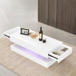 Jymtom ? table basse en ardoise moderne avec tiroirs ? �clairage led bluetooth ? dimensions 110x58x12 ...