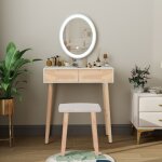 Led coiffeuse avec miroir et tabouret, table de maquillage et tabouret, audlte, miroir ovale + 2 tiroirs ...