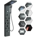 Led colonne de douche hydromassante noir en acier inoxydable, panneau de douche 6 fonctions avec 8 jets ...