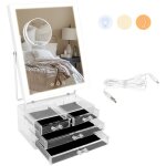 Led miroir de maquillage cm hollywood, coffret  bijoux ecran tactile & loupe de grossissant 10x - puluomis ...