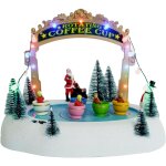 Led scne de nol patinoire avec tasses  caf avec musique - 27 x 21 cm - dcoration scne de ville ...