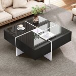 Okwish - table basse carrée noire brillante, table de salon avec 4 tiroirs robustes, noir et blanc, 70x70x35 ... Okwish - table basse carrée noire brillante, table de salon avec 4 tiroirs robustes, noir et blanc, 70x70x35 ...
