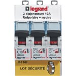 Lot de 3 disjoncteurs dnx unipolaire + neutre 10a - legrand
