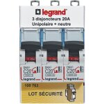 Lot de 3 disjoncteurs dnx unipolaire + neutre 20a - legrand