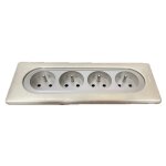 Kit bloc 4 prises 2p + t 16a titane à encastrer précablée complet avec support, enjoliveur et plaque ... Kit bloc 4 prises 2p + t 16a titane à encastrer précablée complet avec support, enjoliveur et plaque ...
