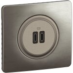 Prise 2 usb cliane 20w power delivery type - c + c - enjoliveur titanium et support - legrand